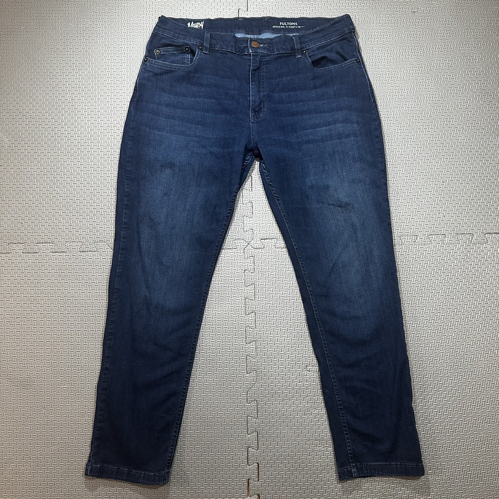 Mugsy Fultons Jeans 34x28 Stretch Tapered Leg Dark Blue Denim FLX3NFU